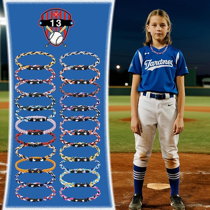 12Pack Baseball Necklaces for Boys, 18inches Braided Rope Tornado Titanium Sports Necklaces, Ideal for Baseball Team Gifts, Party Favors, Baseball Accessories Drip，Multi-Color