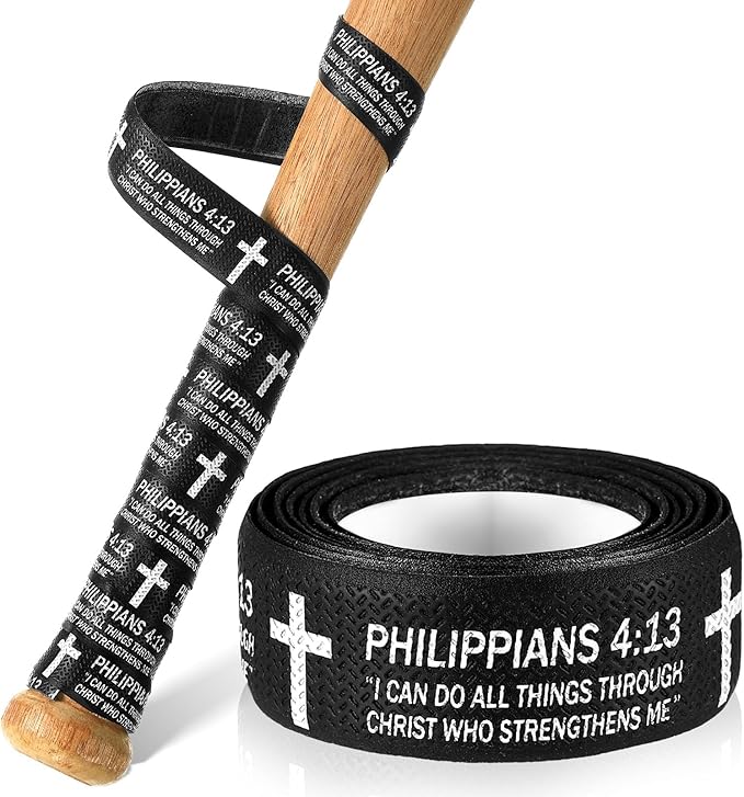 Pushglossy Christian Baseball Bat Grip Tapes 1.5mm Faith Cross Bat Grip Tape, Precut Full Adhesive Baseball Wrist Tape Scripture Design Non-Slip Religious Baseballs Grips Tapes
