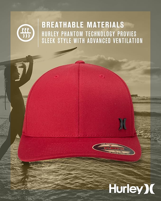 Hurley Mens Baseball Cap - Curved Brim Flexfit Ball Cap, Moisture Wicking Breathable Fitted Hat for Men