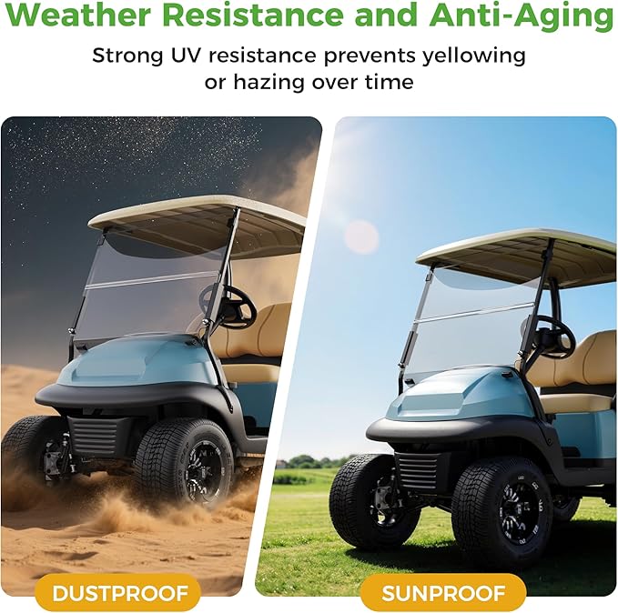 10L0L Golf Cart Windshield for Club Car Precedent 2004-Up, Tempo, 2017-Up Onward, One-Piece Hinge Design, Clear/Tinted Anti-UV Impact Resistant,HD View, 37.5" W X 33.6" H