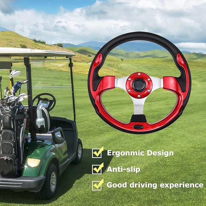Golf Cart Steering Wheel, Skid Steering Wheel, Universal Golf Cart for Club Car EZGO RXV and TXT, Yamaha, Precedent Tempo, DS