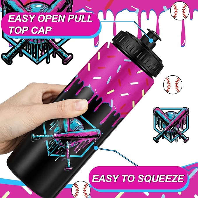 12 Pcs Baseball Drip Ice Cream Water Bottle Bulk Birthday Party Reusable Sports Bottle 20 oz Baseball Accessories Gifts School Sports