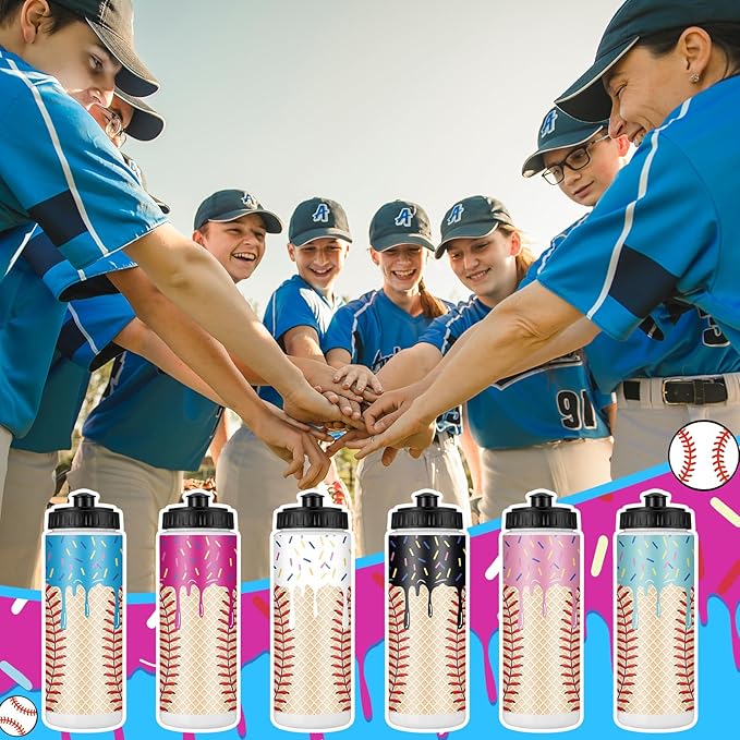 12 Pcs Baseball Drip Ice Cream Water Bottle Bulk Birthday Party Reusable Sports Bottle 20 oz Baseball Accessories Gifts School Sports