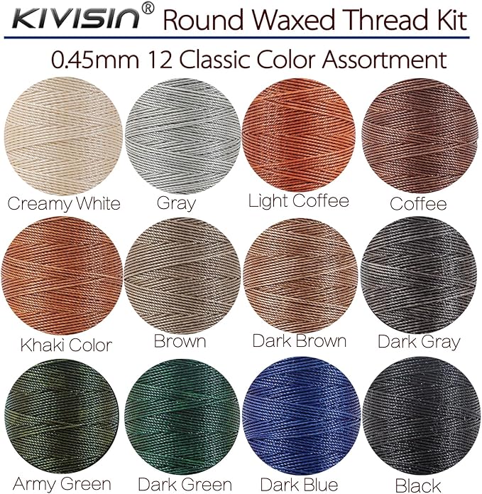 Round Waxed Thread 0.45mm 12 Neutral Colors, Thin Cord Wax Coated 3 Ply - Image 2