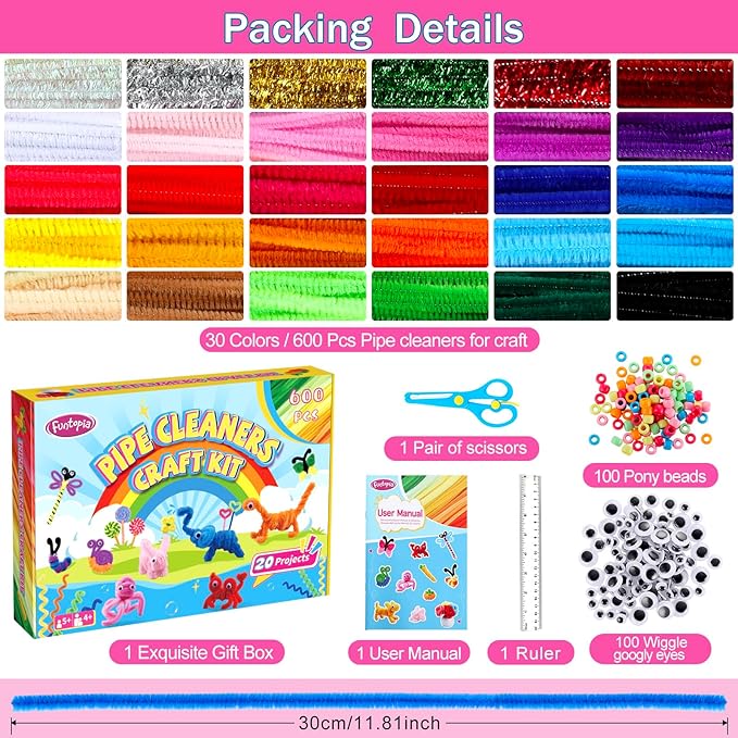 800pcs Pipe Cleaners Crafts Kit, 30 Colors Pipe Cleaners Bulk - Image 3