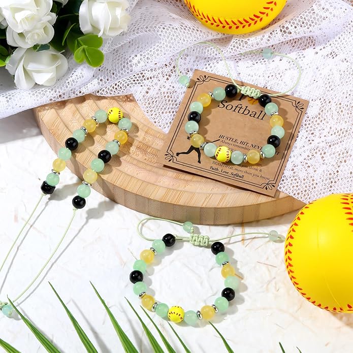 12 Set Sport Adjustable Beaded Bracelets Gifts Football Softball Soccer Volleyball Golf Basketball Hockey Bracelets for Women Men Adjustable Beaded Accessories
