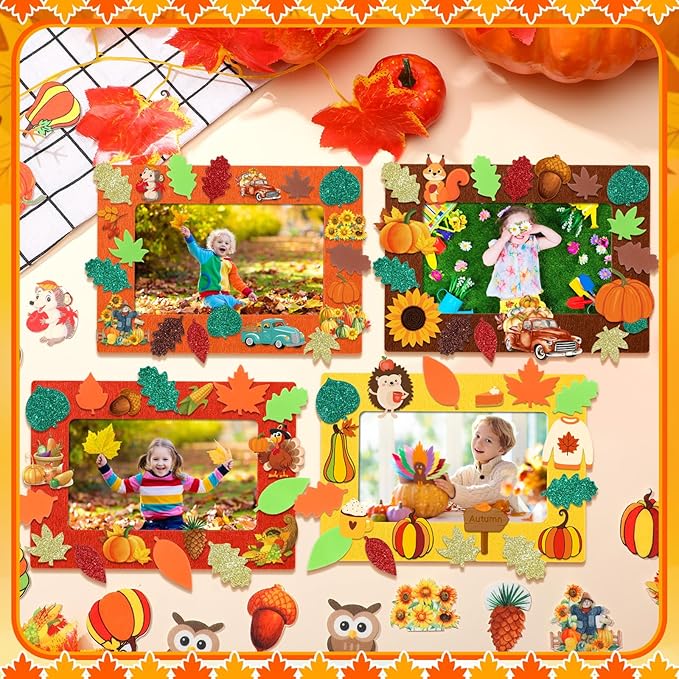 Ferraycle 232 Pcs Fall DIY Picture Frames Craft Kit Thanksgiving Felt Photo - Image 2