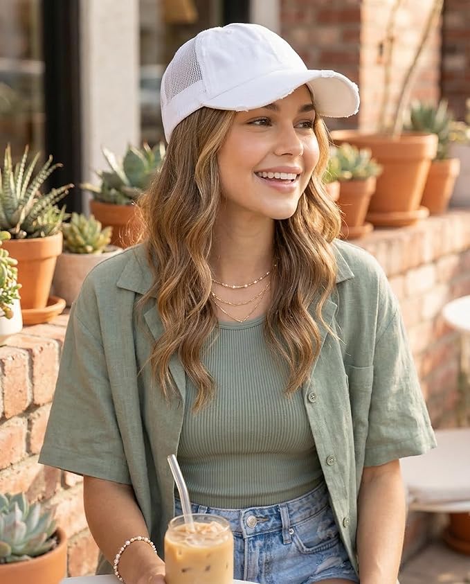 Funky Junque Trucker Hat for Women – Distressed Low Profile Western Camo Baseball Cap with Mesh, Trendy and Adjustable Fit