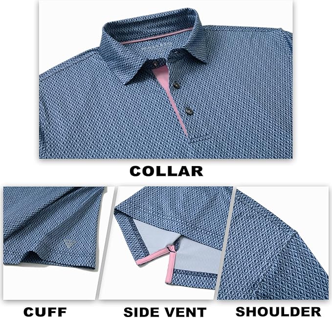 M MAELREG Mens Golf Shirt Short Sleeve Dry Fit Print Moisture Wicking Performance Patterns Collared Polo Shirt