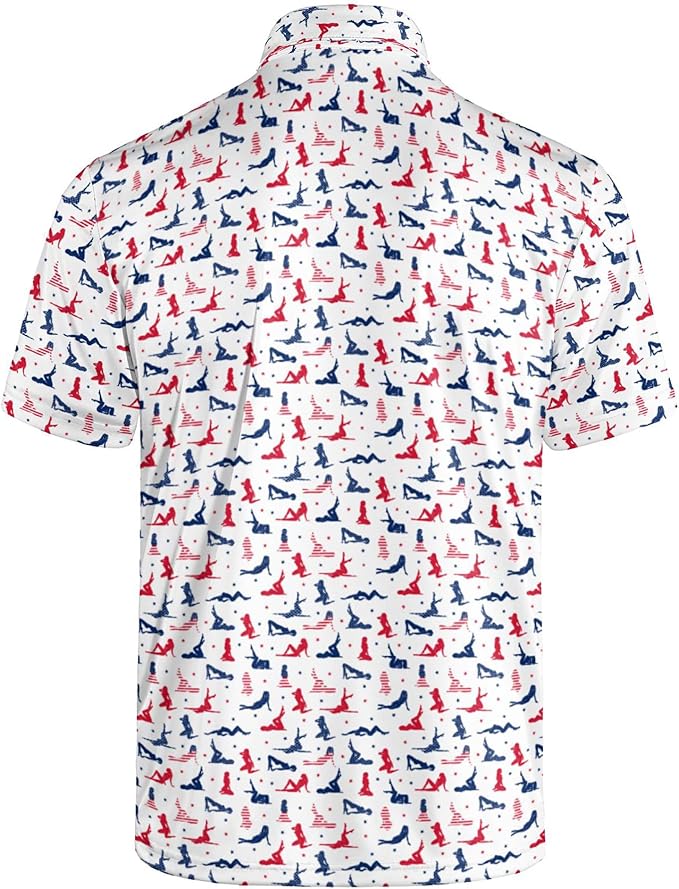 Golf Polo Shirts for Men Funny Print Short Sleeve Golf Shirts Performance Golf Polos