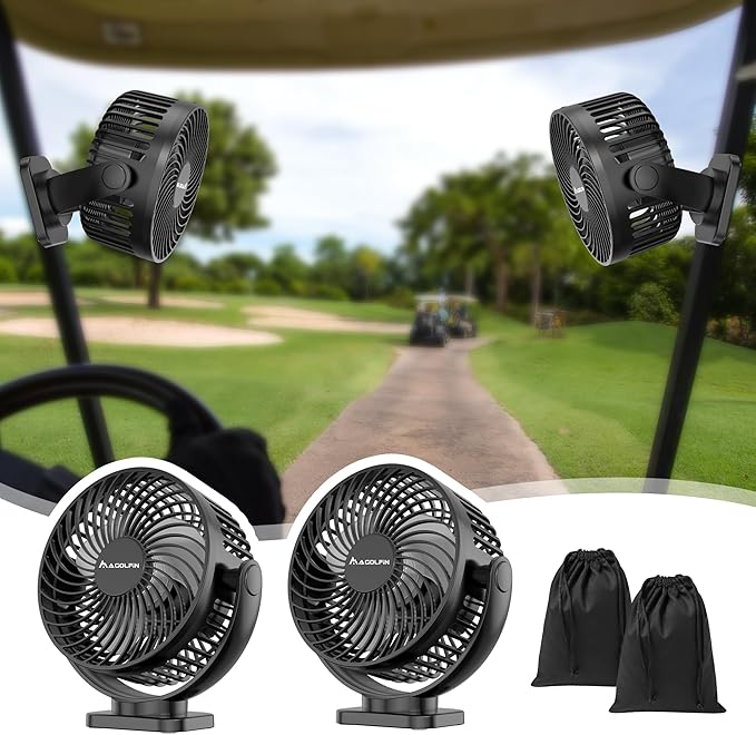 [Upgraded 2X Magnet] 2-Pack Magnetic Golf Cart Fan Rechargeable, 12000mAh Battery Operated Portable Fan with Light, Magnetic Base, Suitable for EZGO Club Car Yamaha, Golf Cart Accessories 2026