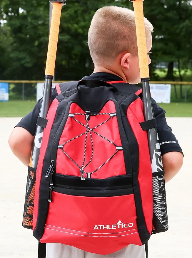 Athletico Youth Baseball Bag - Bat Backpack for Baseball, T-Ball & Softball Equipment & Gear | Holds Bat, Helmet, Glove | Fence Hook