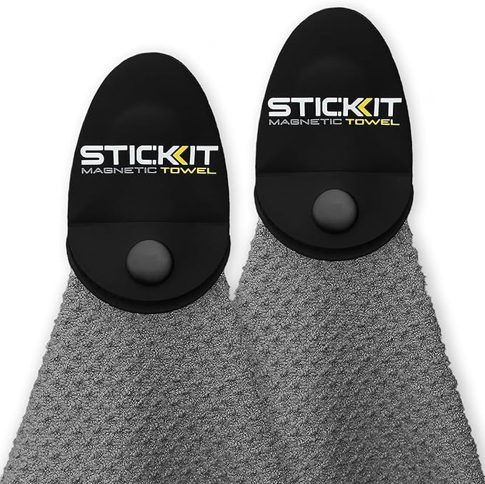 STICKIT Magnetic Golf Towel - Ultra-Absorbent with Waffle Weave Microfiber - Golf Towel with Magnet for Bags, Clubs & Carts - Removes Dirt, Grass, & Debris from Club Face - 29” x 29” (Grey)