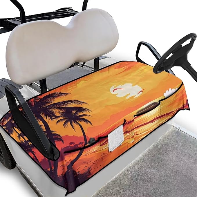 Golf Cart Seat Covers, Universal Golf Cart Seat Towel Blanket with 4 Front Pockets & Nonskid Bottom Fits for Club Car 2 Person Seats Golf Carts