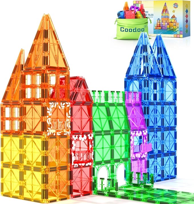 Coodoo 60 PCS Magnetic Building Tiles Kids Toys STEM Magnetic Blocks Sensory by Coodoo