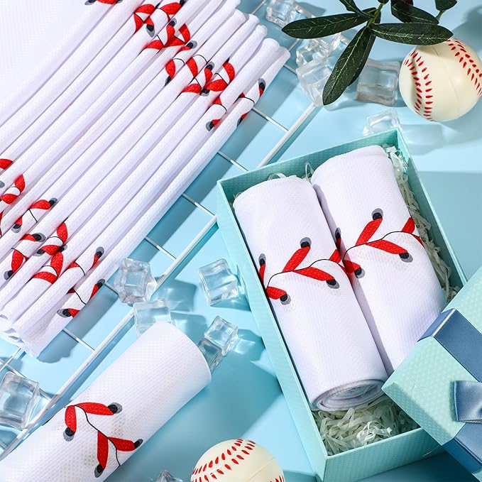 18 Counts Cooling Towels, Softball Towel Breathable Chilly Ice Towels, 40"x12" Cooling Towel for Baseball Team Coach Gift Training, Cold Sweat Rag for Sport (White, Baseball)
