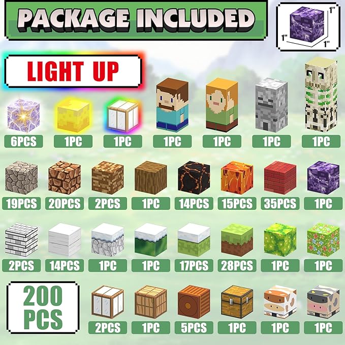 200PCS Magnetic Blocks Building Toys Set, Light Up Magnet Cubes, 3D Magnetic - Image 2