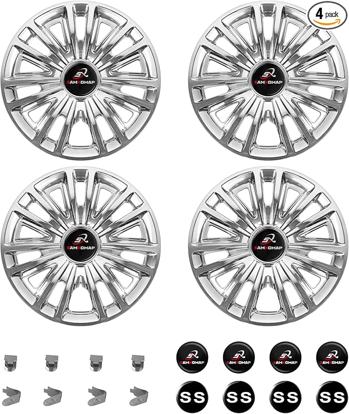 Golf Cart Hub Caps 8 Inch for EZGO/Club Car/Yamaha (Excludes EZGO RXV) Golf Cart Wheels and Tires, Snap-On Installation Wheel Covers Accessories, Premium ABS Plastic, Set of 4, Chrome