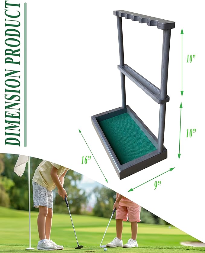 Golf Club Holder Stand, Wooden Golf Putter Stand Floor Display Rack, Golf Club Organizer Hold up to 6 Clubs and Ball Storage, Putter Rack for Indoor Club Simulator or Office
