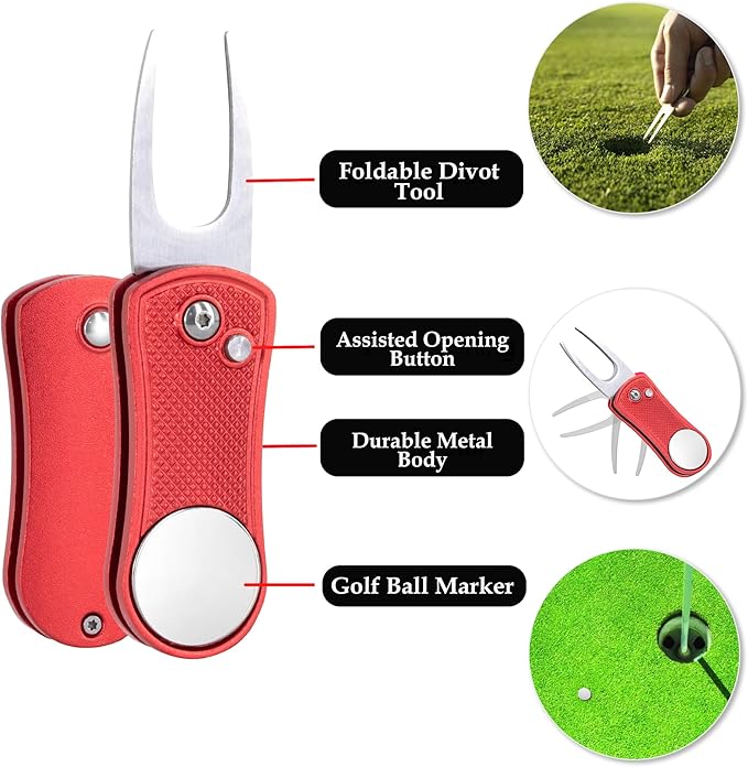 Golf Essentials Kit | Must-Have Accessories – Water Brush, Towel, Club Brush, Ball Marker, Divot Repair Tool, Ball & Tee Holder, Golf Gifts for Men & Women