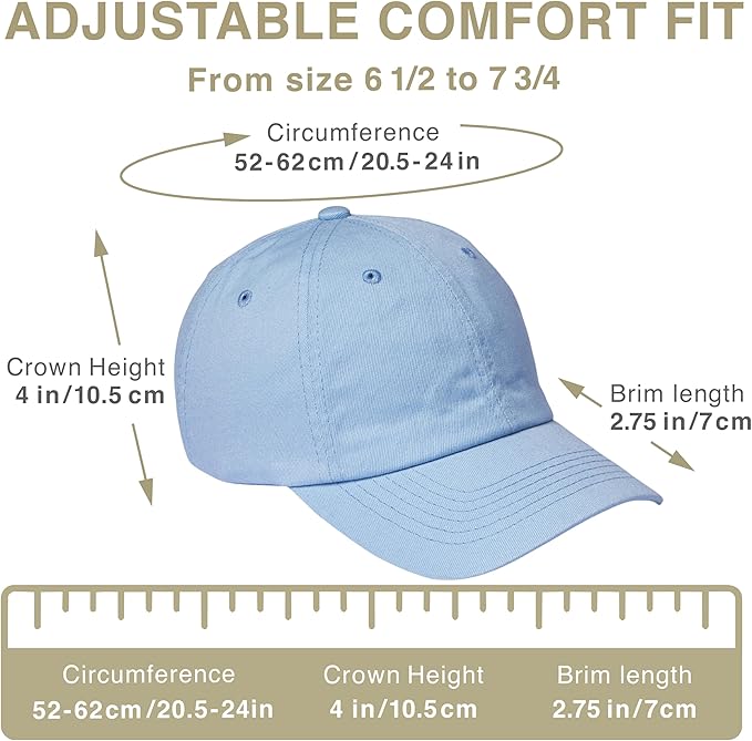 Classic Dad Hat Cotton, Low-Profile Plain Baseball Cap, Adjustable, Breathable and Packable