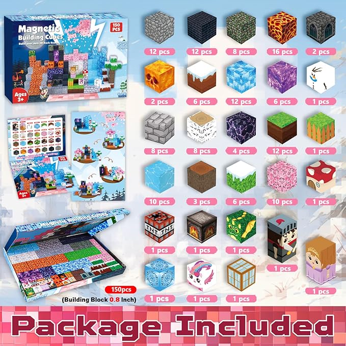 Magnetic Blocks-150PCS Magnetic Building Blocks Magnet Cubes Stacking Dark - Image 2