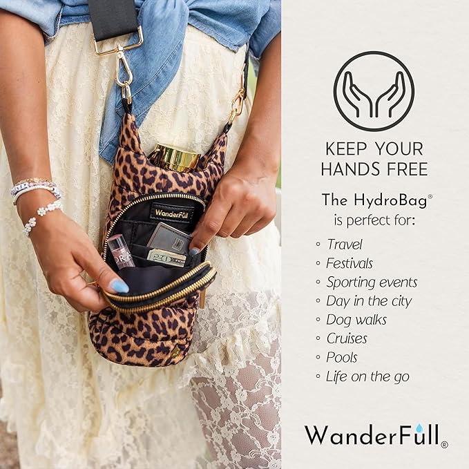 WanderFull® Original HydroBag® Collection, Water Bottle Holder, Gift for Women, Mom, Girlfriend, w/Strap & Phone Pocket, Hands-Free Crossbody Water Bottle Bag