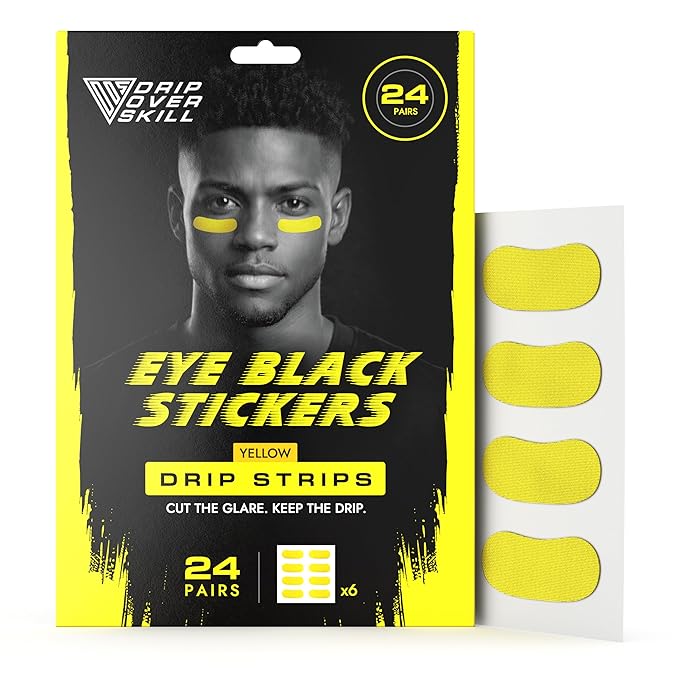 DRIP Strips Pro-Grade Eye Black Stickers, 24 Pairs, Natural Flex & Stretch Eye Black Face Strips, Breathable, Sweat-Proof, Eye Black Baseball, Softball, Football, Lacrosse, Banana Yellow OG Strips