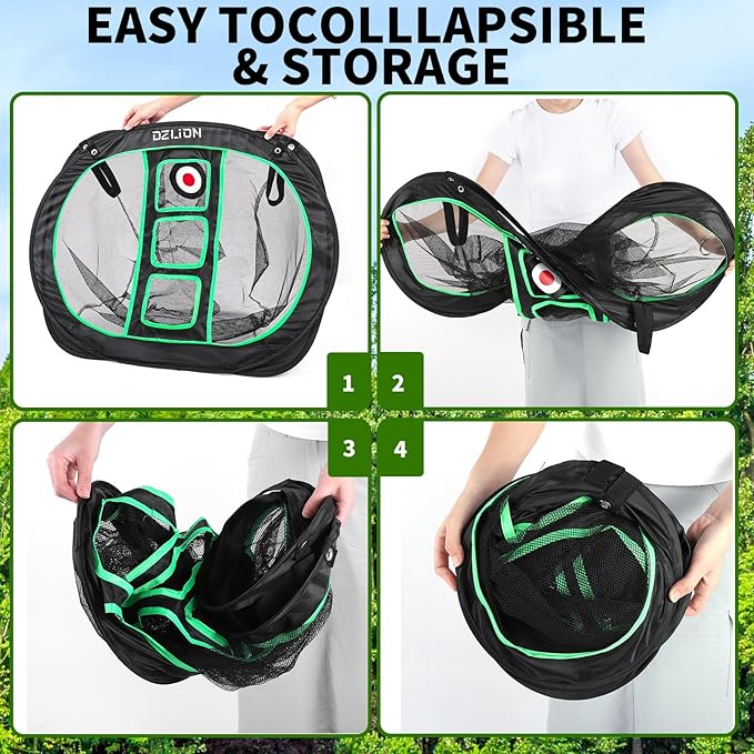 Golf Chipping Net and Mat Set - Pop Up Foldable Indoor Training Target with 2 Hitting Mats and 12 Practice Balls - Gifts for Men, Golfers, Teenage Boys