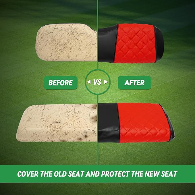 XUANYUDG0769 Golf Cart Front and Rear Seat Covers for Club Car Precedent 2004-up OEM Ordinary Front Seat and Aftermarket Common Rear Seat Kits, No Stapler Vinyl Leather Diamond Club Car Seat Covers