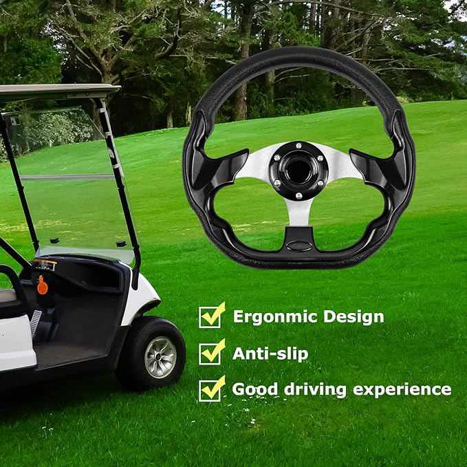 Golf Cart Steering Wheel, Skid Steering Wheel, Universal Golf Cart for Club Car EZGO RXV and TXT, Yamaha, Precedent Tempo, DS