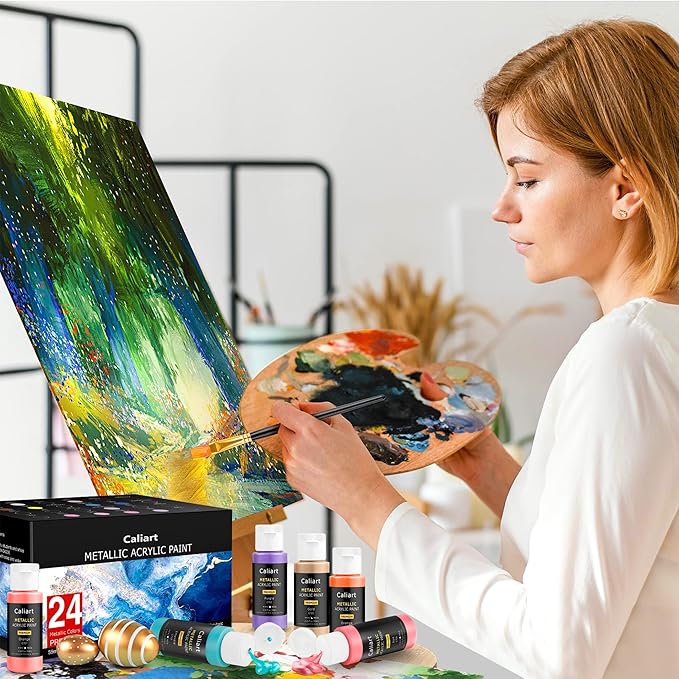 Acrylic Paint Set With 12 Brushes, 24 Colors Art Craft Paints - Image 5
