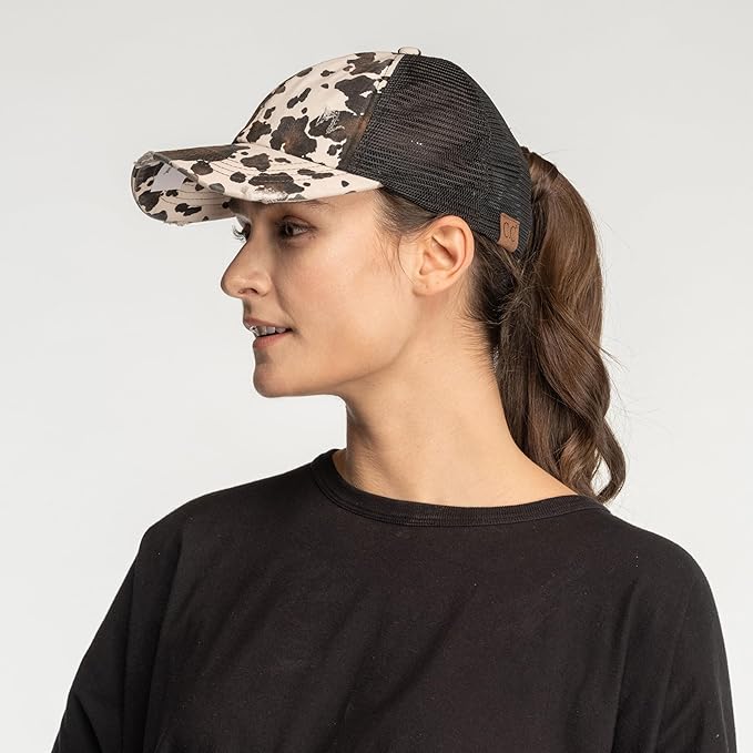 C.C Ponycap Messy High Bun Ponytail Adjustable Glitter Mesh Trucker Baseball Cap