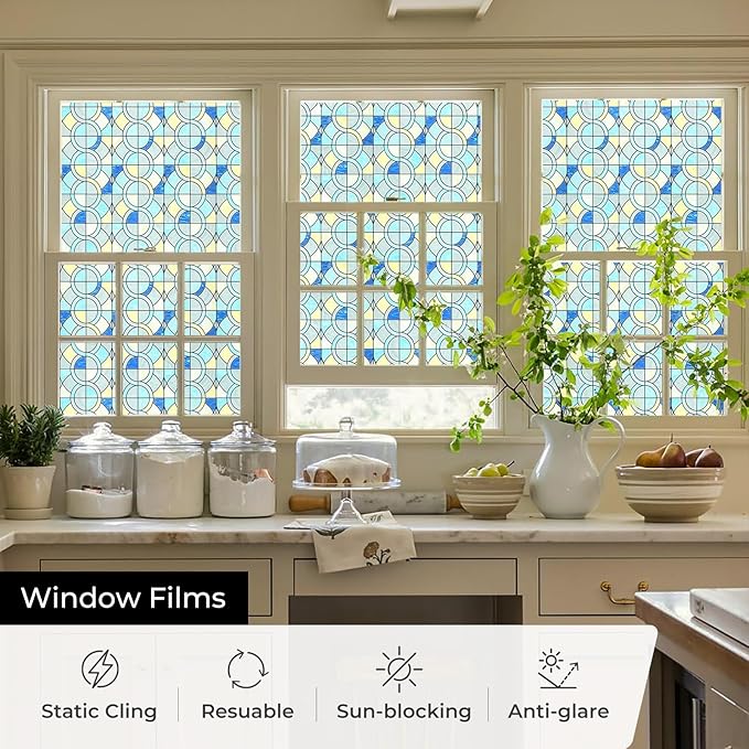 Window Privacy Film, Frosted Glass Decorative Static Cling, Removable Sun - Image 3