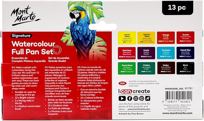 Mont Marte Watercolor Set Full Pan Signature 13pc in Tin, Portable Watercolor - Image 6