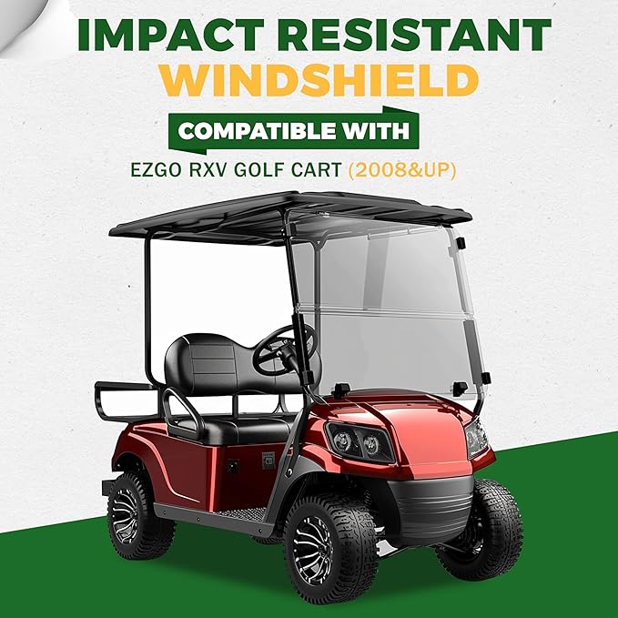 ECOTRIC Clear Windshield Compatible with 2008-Present/Current for EZGO RXV Model Impact Resistant Windshield for EZGO RXV Golf Cart(2008&UP) Folding Style
