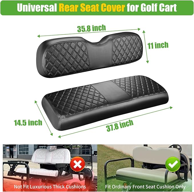 10L0L Golf Cart Seat Covers for Club Car Precedent,EZGO TXT Front/Rear Seats Diamond Pattern,Vinyl Leather with Adjustable Straps and Retractable Buckle, No Stapler Needed