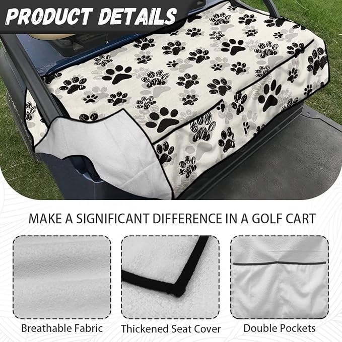 Golf Cart Seat Covers, Universal Golf Cart Seat Towel Blanket with 4 Front Pockets & Nonskid Bottom Fits for Club Car 2 Person Seats Golf Carts
