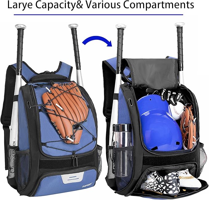 DAFISKY Baseball Bag Softball Backpack - Youth Adult T Ball Bat Equipment Bag with Bat Helmet Holders, Shoe Compartment
