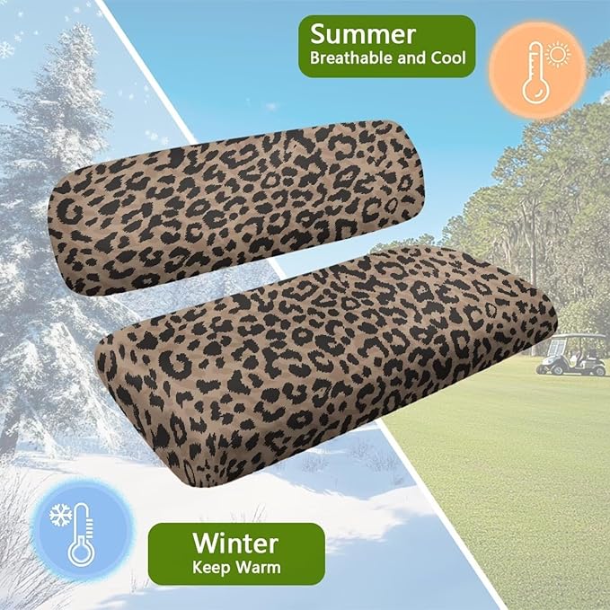 Bulopur 2 PCS Golf Cart Seat Cover Leopard Print Golf Cart Front Seat Covers Blanket Towel Washable Fabric Universal for EZGO TXT RXV/Club Car DS Precedent 2-Person Seats Carts