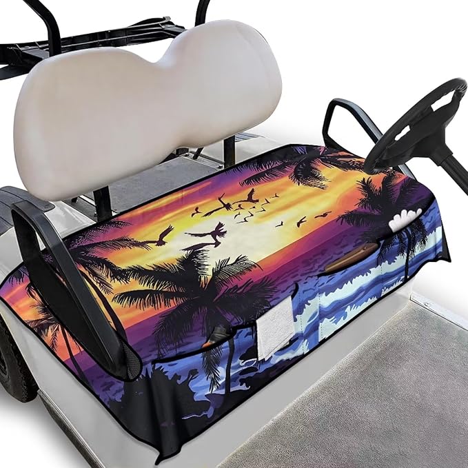 Golf Cart Seat Covers, Universal Golf Cart Seat Towel Blanket with 4 Front Pockets & Nonskid Bottom Fits for Club Car 2 Person Seats Golf Carts