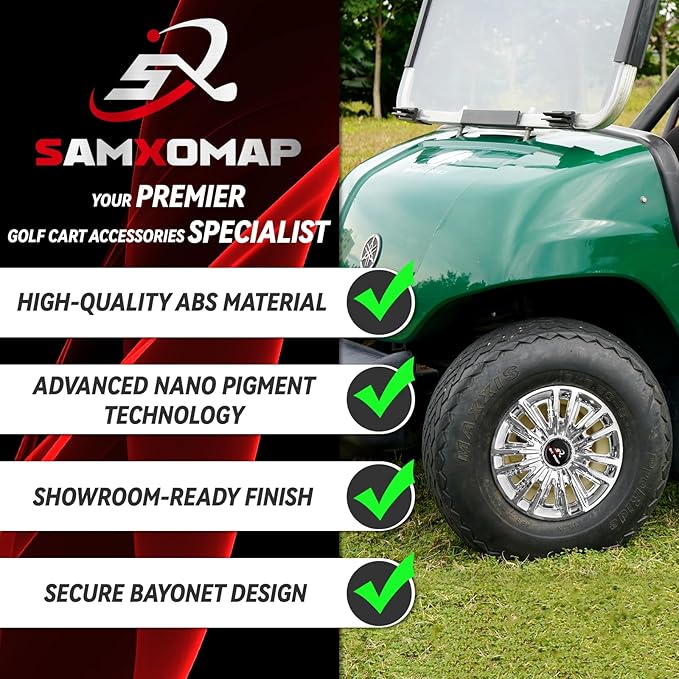 Golf Cart Hub Caps 8 Inch for EZGO/Club Car/Yamaha (Excludes EZGO RXV) Golf Cart Wheels and Tires, Snap-On Installation Wheel Covers Accessories, Premium ABS Plastic, Set of 4, Chrome