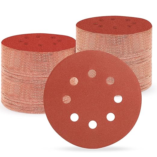 5 Inch 8 Hole Sanding Discs, Round Aluminum Oxide Sand Paper Discs by Huopueit