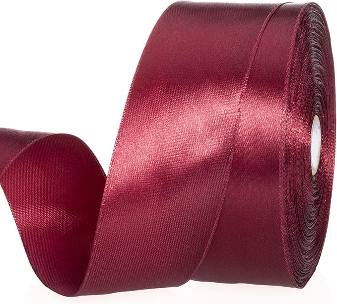 1 1/2 Inch Wine Red Solid Satin Ribbon, 50 Yards Craft Fabric Ribbon by YASEO