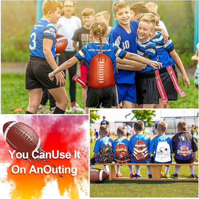 Grneric 18 Pcs Football Party Favor Bags Drawstring Bags Bulk Candy Goodie Bag Football Themed Presents for Sports Teams