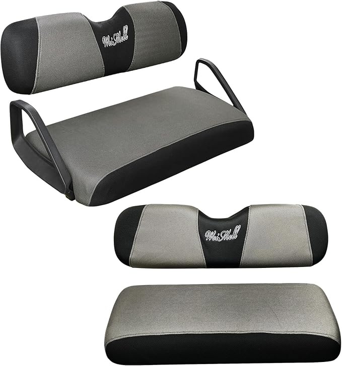 Golf Cart Seat Covers Front and Rear Set for EZGO TXT EZGO RXV Club Car DS After 2000 Front Seat Cover & Aftermarket Regular Back Seat Cushion Covers Black&Gray