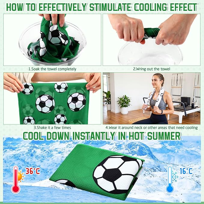 FuWeave 36 Pcs Sports Cooling Towels Baseball Basketball Softball Breathable Soccer Football Volleyball Microfiber Ice Towel Fast Drying for Party Favors Team Gift (Soccer,40 x 12 Inch)