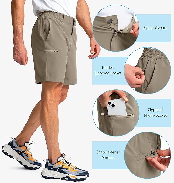 Pinkbomb Men's Golf Shorts with 6 Pockets Stretch Quick Dry Hiking Work Dress Shorts for Men