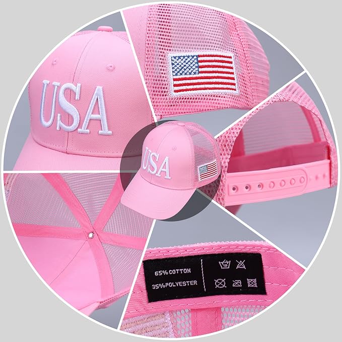 USA Trucker Hat for Men & Women American Flag Cap Adjustable Baseball Cap Mesh Snap Patriotic 3D Embroidered Cap