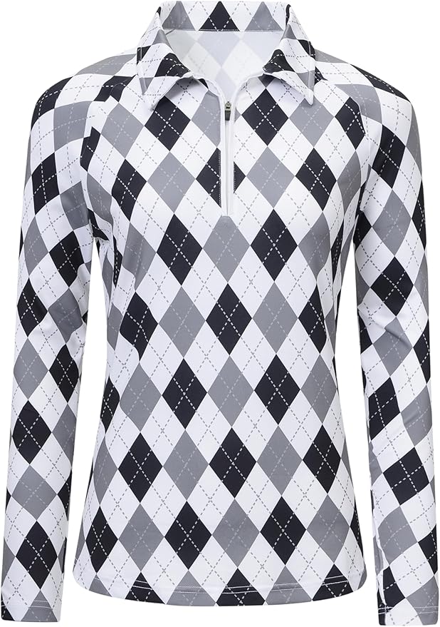 MoFiz Women's Golf Polo Shirt Long Sleeve Collared 1/4 Zip Stretch Soft Athletic Tops for Tennis Hiking & Outdoor Sports